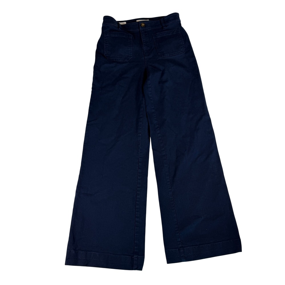 LOFT The Palmer Wide Leg Pants Navy Blue High Rise Patch Pocket Size 4T Tall